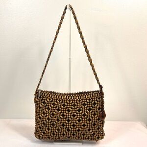 Vintage The Sak Bora Bora Wooden Beaded Shoulder Tote Bag - Brown and Tan